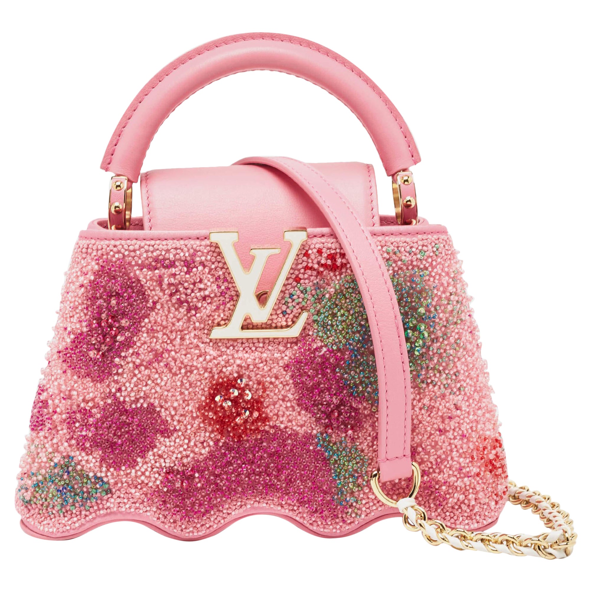 Louis Vuitton Pink Embroidered Satin Capucines Capushell Mini Bag