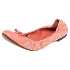 Used Louis Vuitton Pink Fabric And Leather Bow Ballet Flats size 40