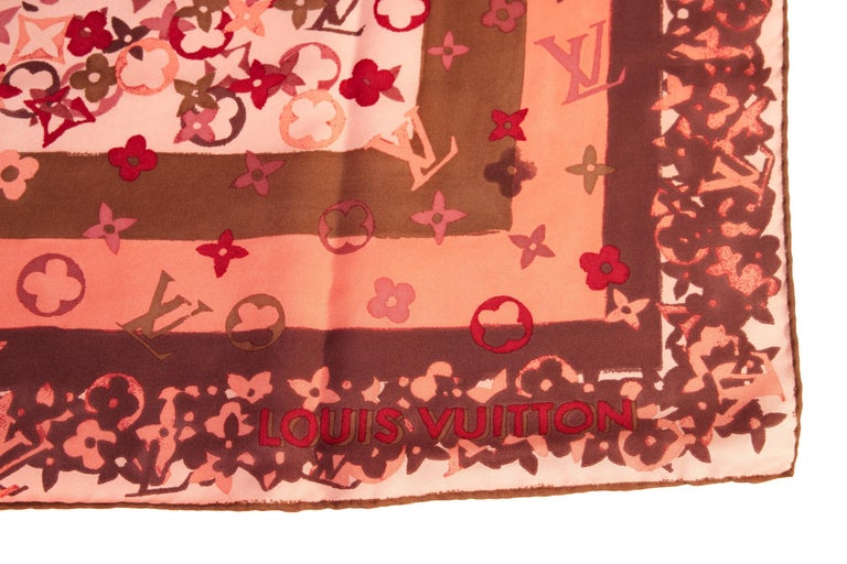 Authentic Louis Vuitton Monogram Flower Pattern Stole Scarf Silk Pink 6650E