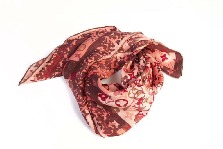 Louis Vuitton Pink Flower Silk Small Scarf For Sale at 1stDibs
