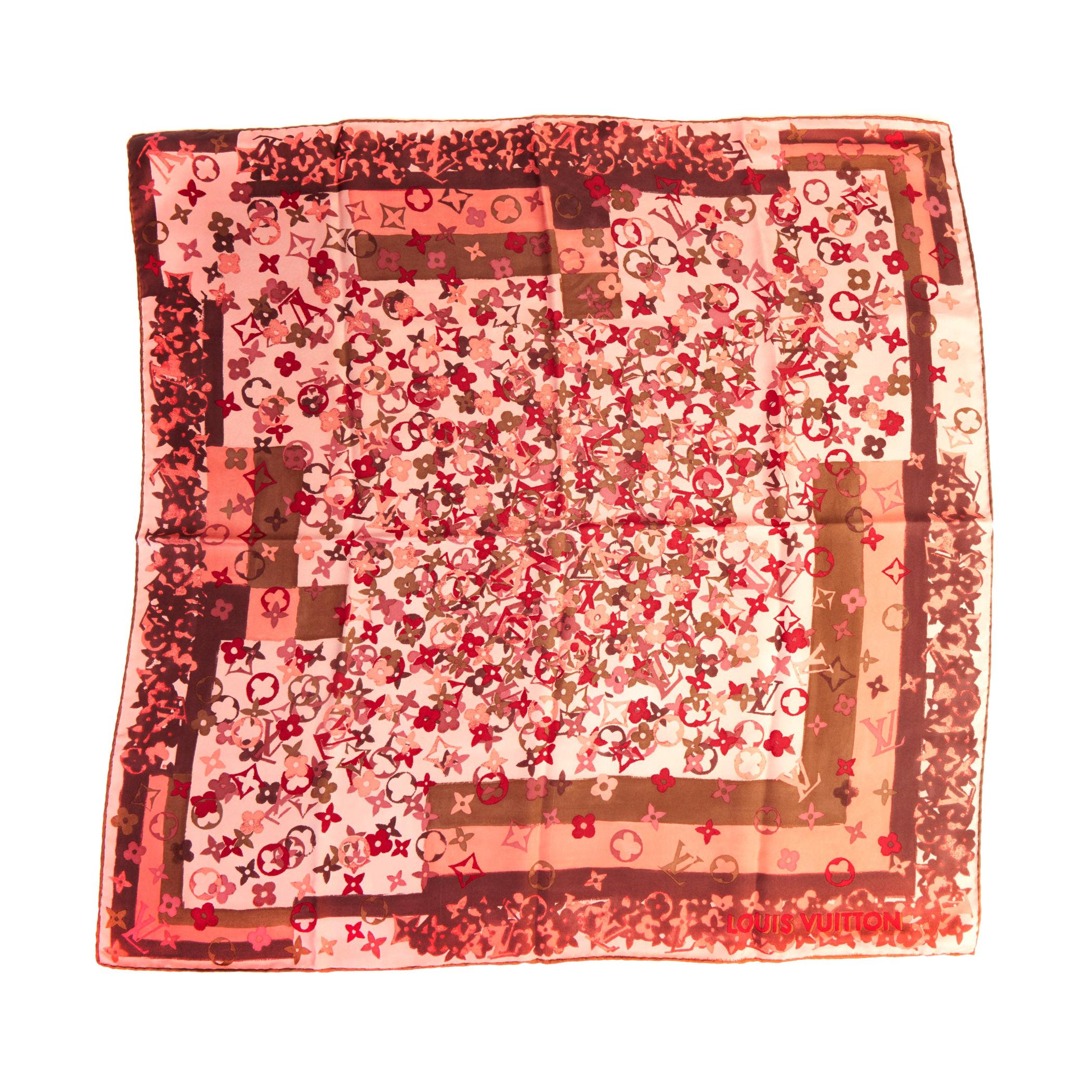 Louis Vuitton Pink Flower Silk Small Scarf For Sale