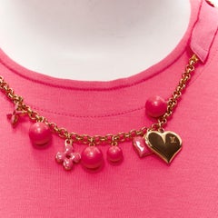 LOUIS VUITTON pink gold enamel ball charm chain necklace tshirt S