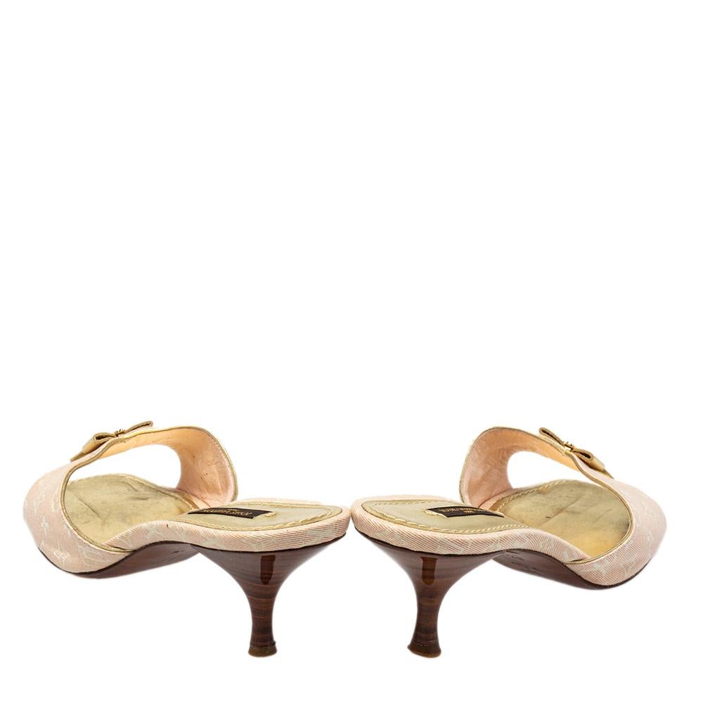 Louis Vuitton Pink/Gold Monogram Canvas Bow Mule Sandals Size 37.5 1