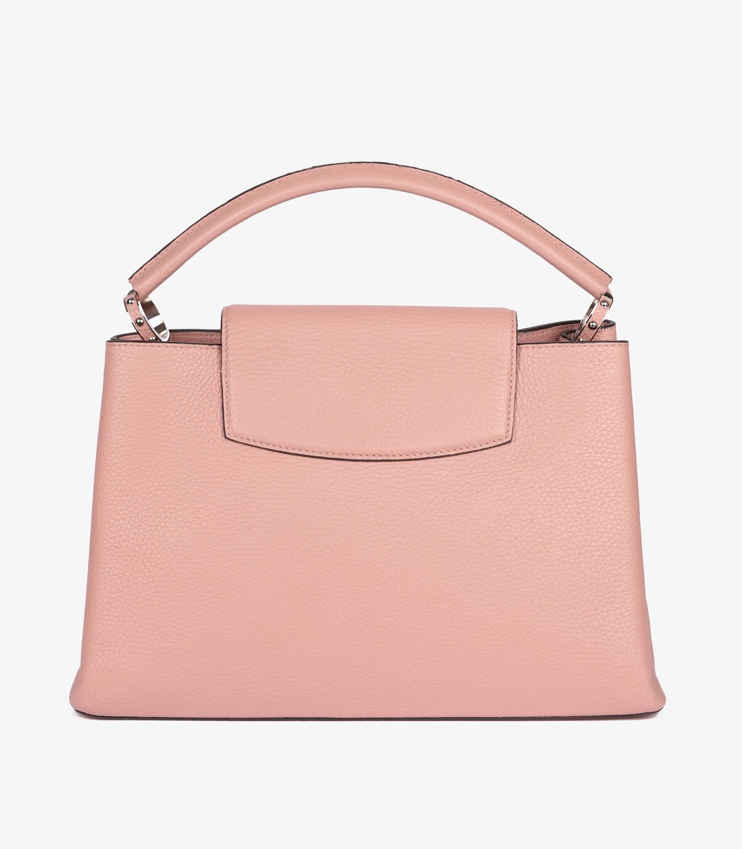 Louis Vuitton Pink Grained Calfskin Leather Capucines MM For Sale 1