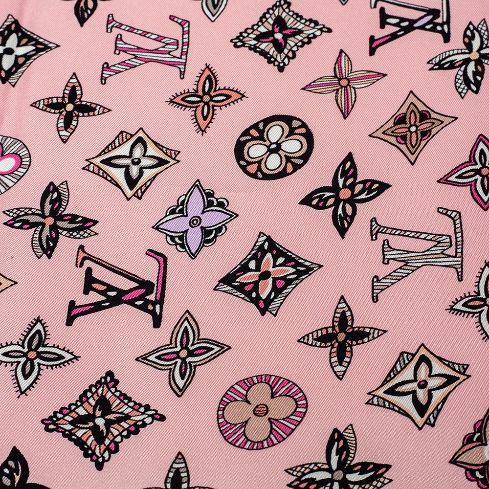Beige Louis Vuitton Pink Innocence Silk Square Scarf