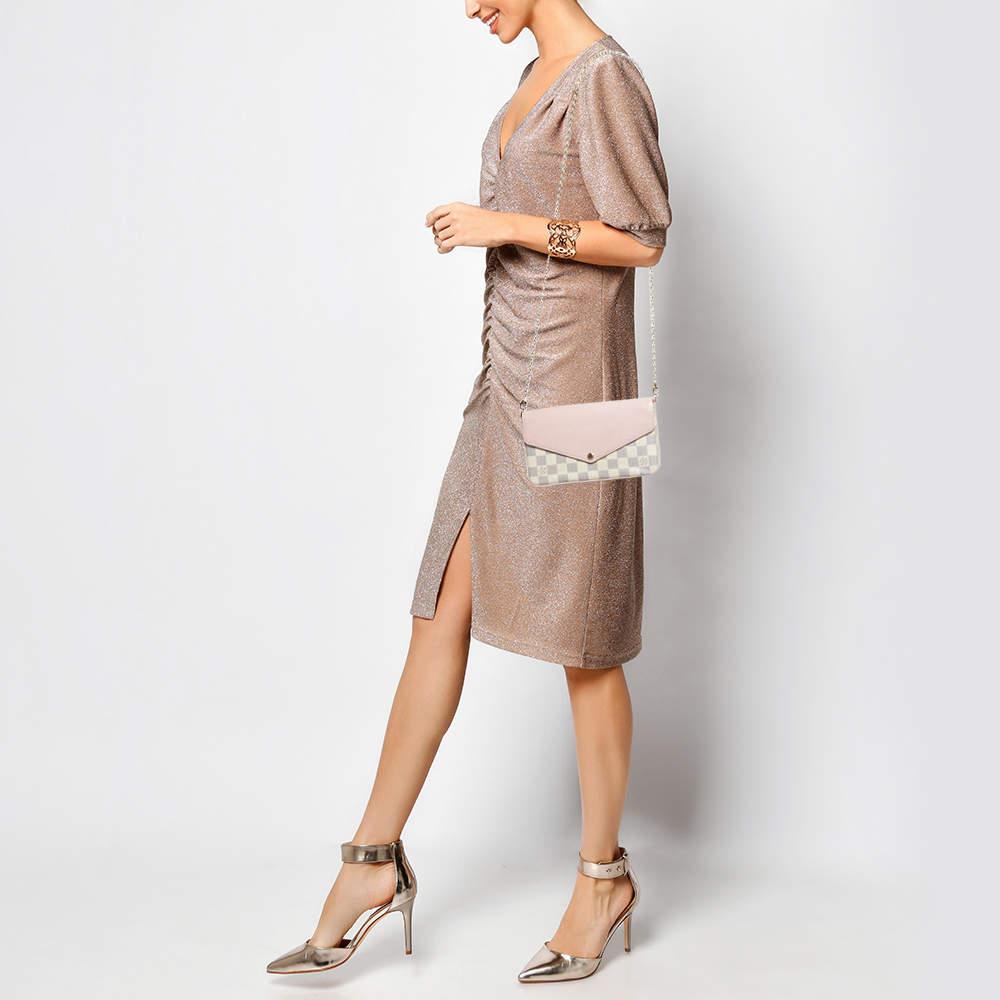 Louis Vuitton Pink Leather And Damier Azur Canvas Felicie Pochette In Good Condition In Dubai, Al Qouz 2