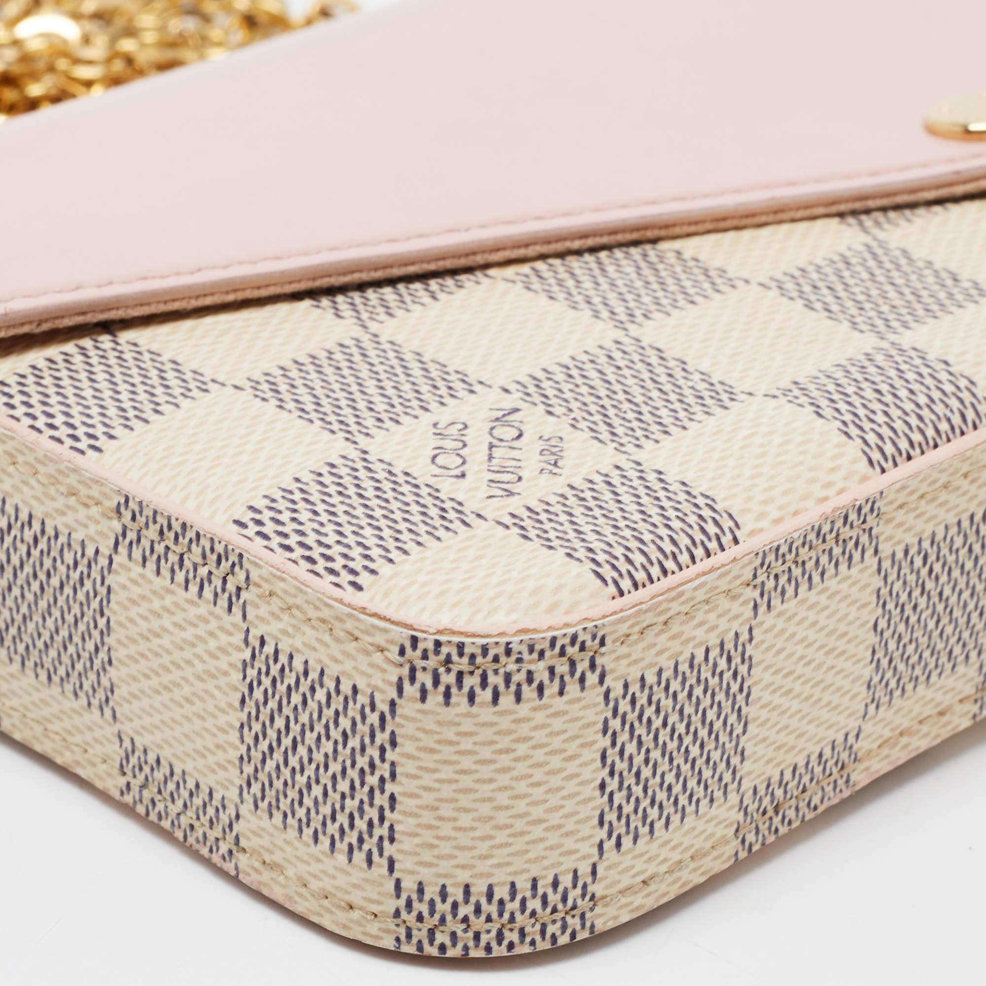 Louis Vuitton Pink Leather And Damier Azur Canvas Felicie Pochette 5