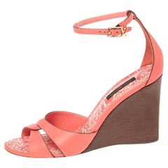 Louis Vuitton Pink Leather Ankle Strap Sandals Size 37