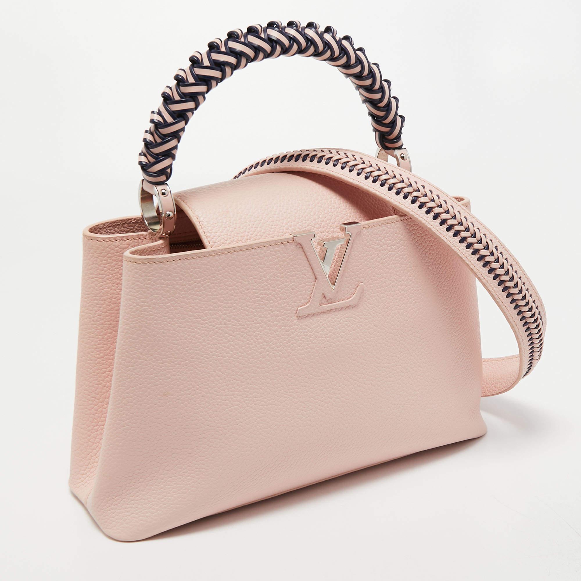 Women's Louis Vuitton Pink Leather Braided Handle Capucines MM Bag