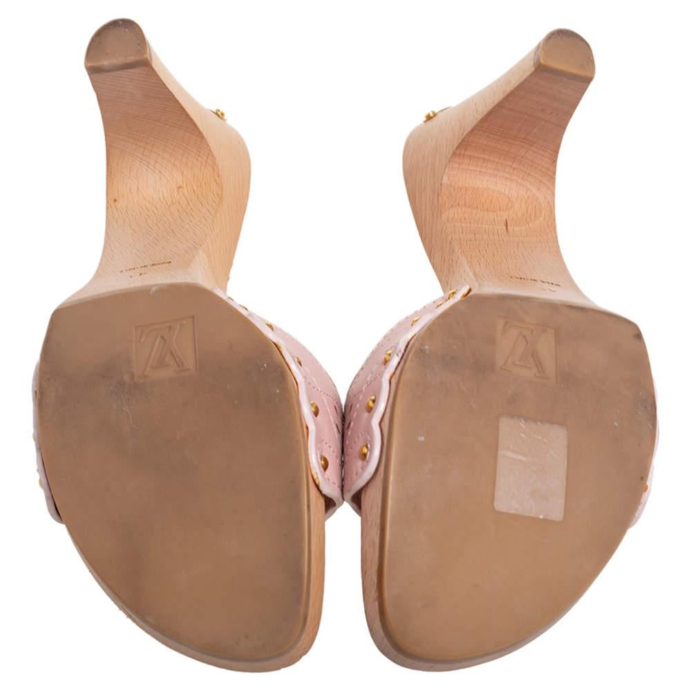 Louis Vuitton Pink Leather Cut Out Wooden Slide Clogs Size 41 1