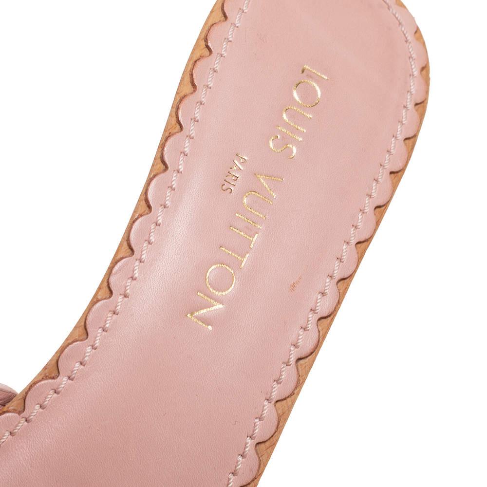 Louis Vuitton Pink Leather Cut Out Wooden Slide Clogs Size 41 2