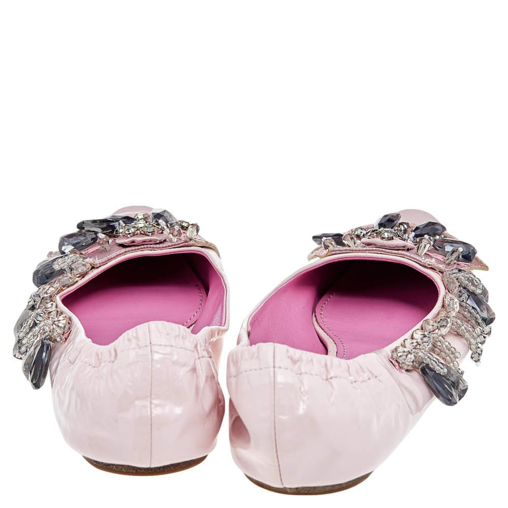 Beige Louis Vuitton Pink Leather Embellished Ballet Flats Size 37.5 For Sale
