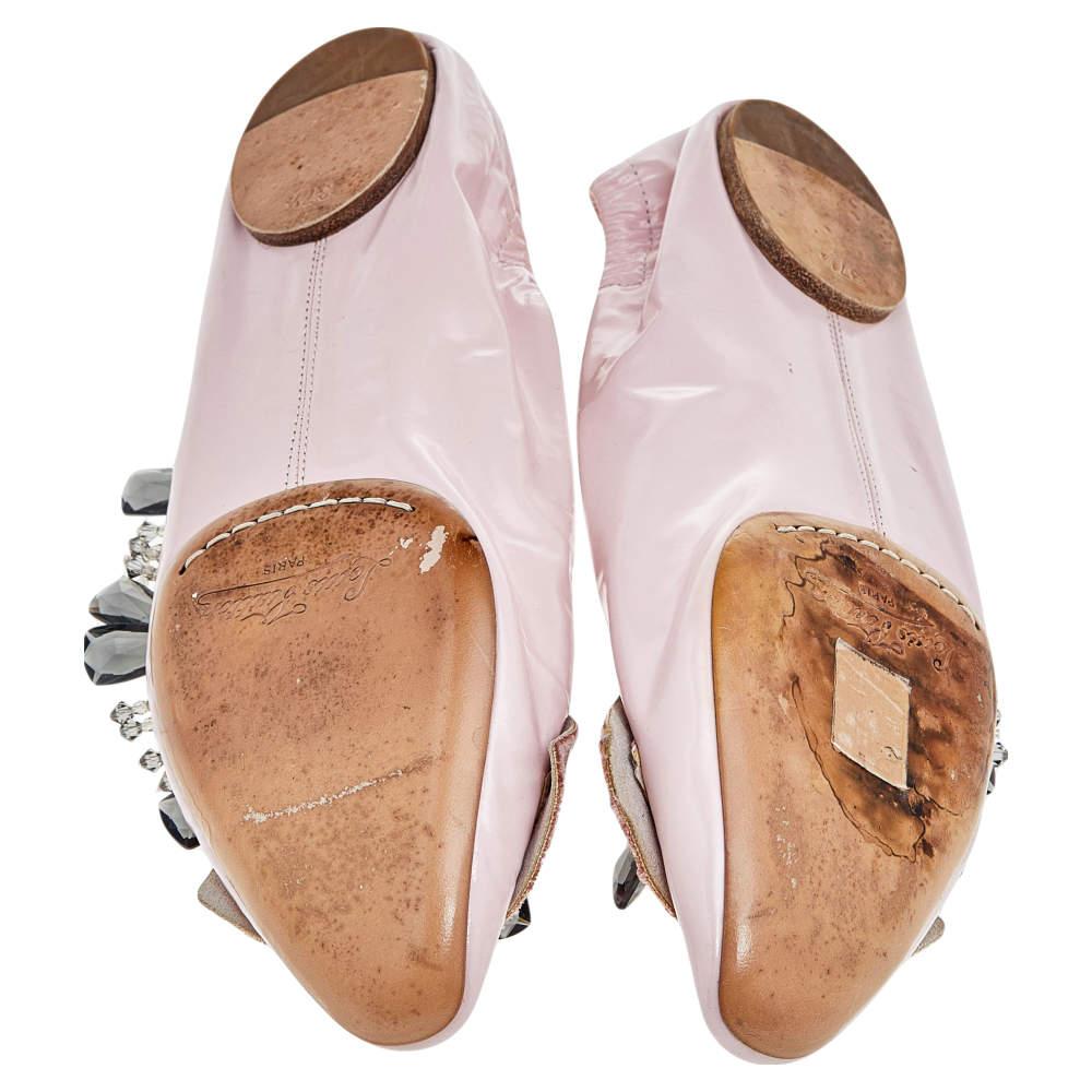Women's Louis Vuitton Pink Leather Embellished Ballet Flats Size 37.5 For Sale