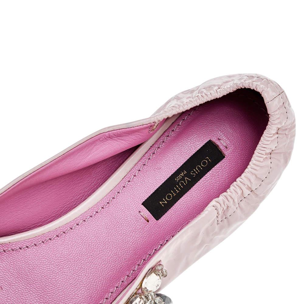 Louis Vuitton Pink Leather Embellished Ballet Flats Size 37.5 For Sale 1