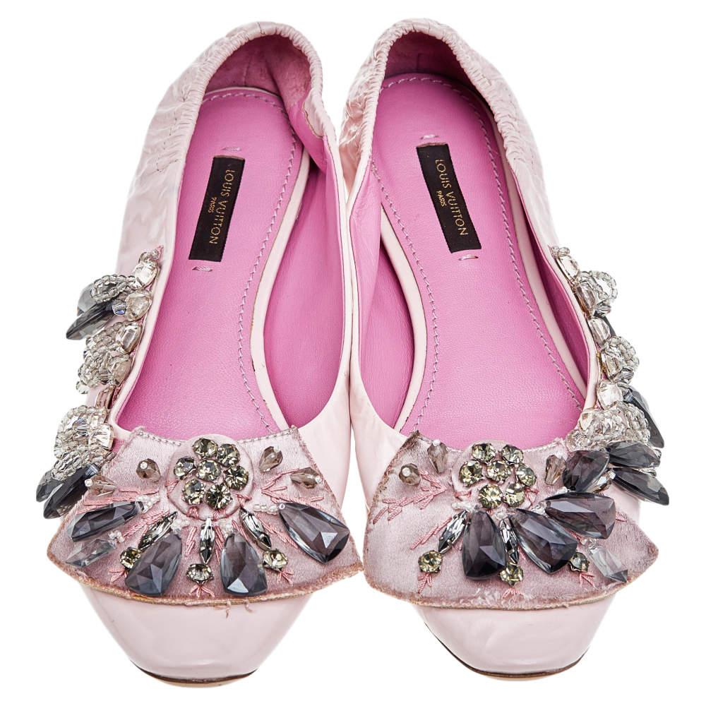 Louis Vuitton Pink Leather Embellished Ballet Flats Size 37.5 For Sale 2