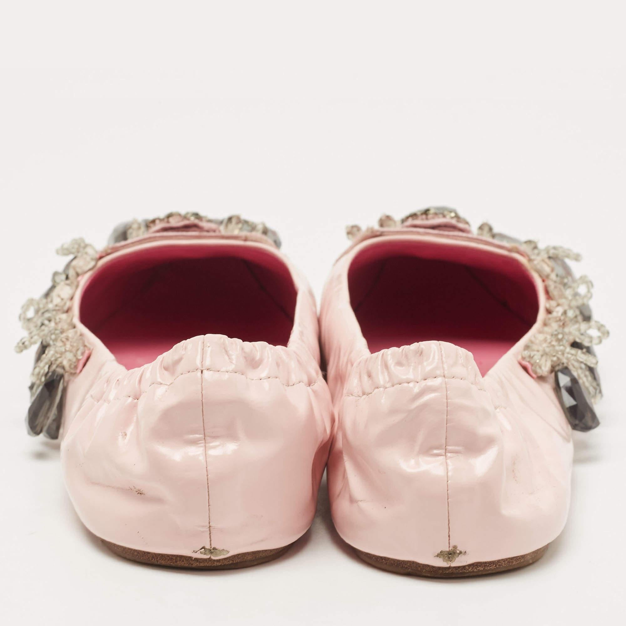 Beige Louis Vuitton Pink Leather Embellished Ballet Flats Size 39.5 For Sale