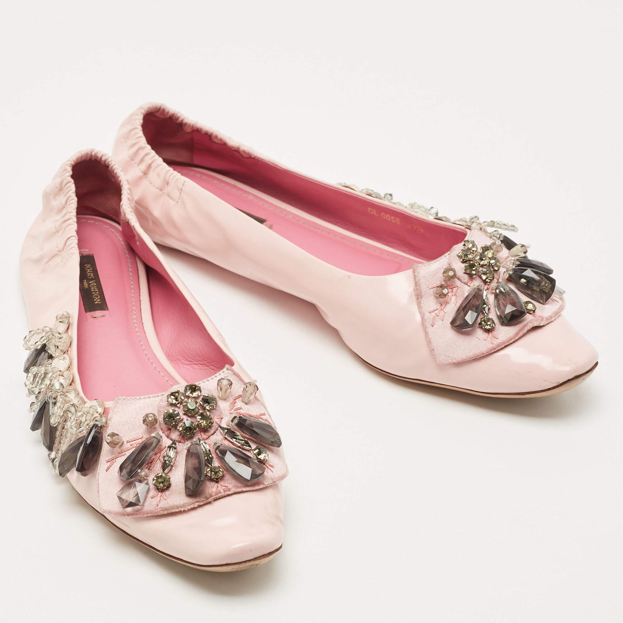 Women's Louis Vuitton Pink Leather Embellished Ballet Flats Size 39.5 For Sale