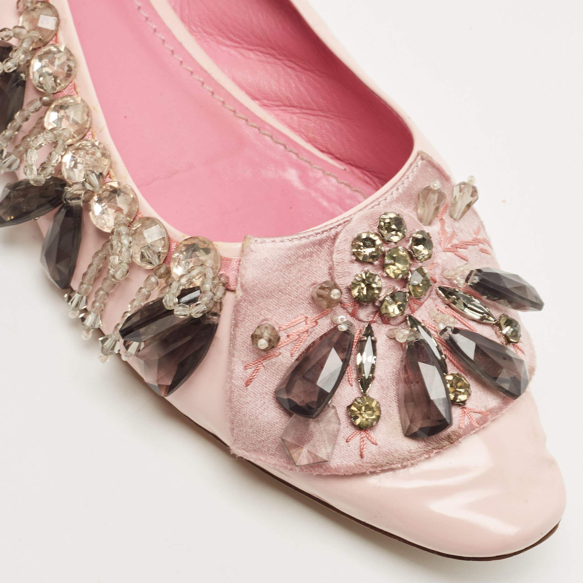 Louis Vuitton Pink Leather Embellished Ballet Flats Size 39.5 For Sale 1