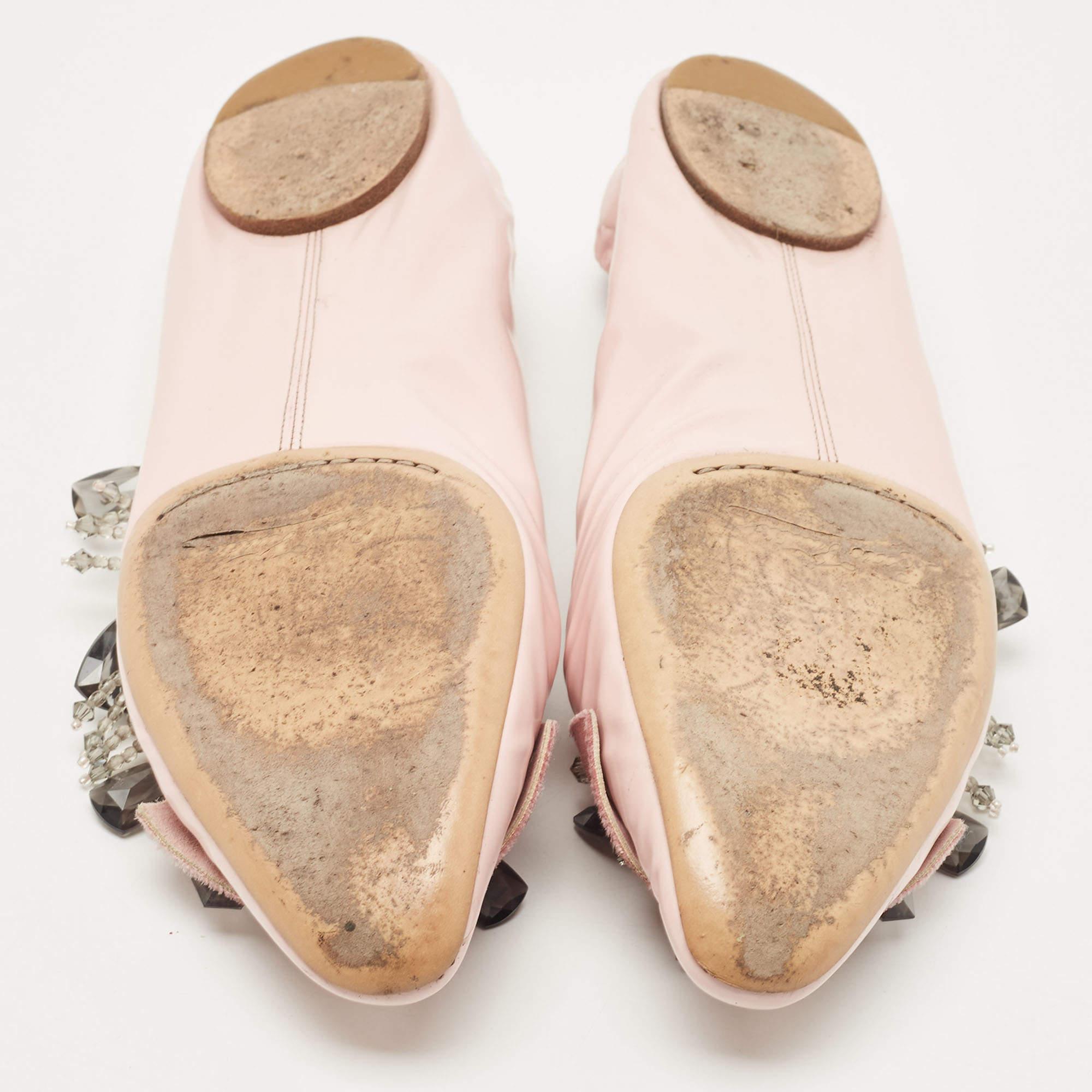 Louis Vuitton Pink Leather Embellished Ballet Flats Size 39.5 For Sale 3