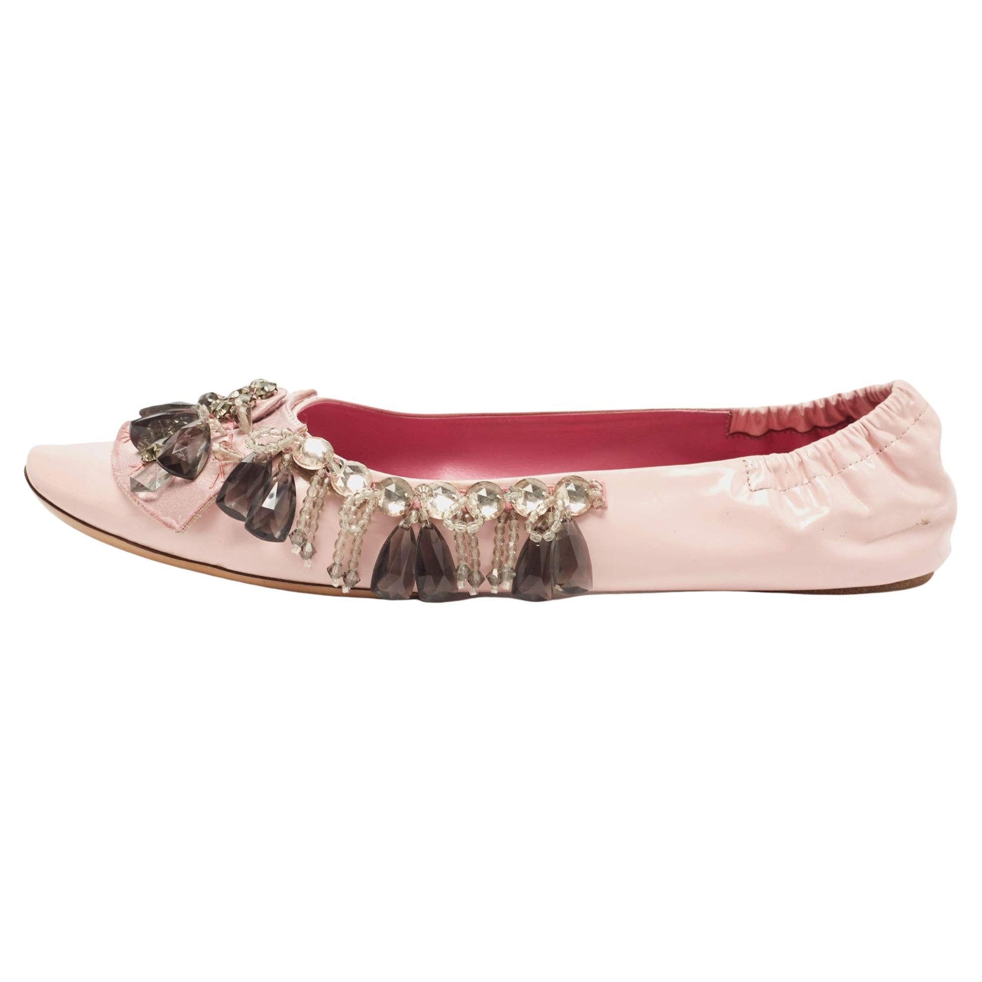 Chanel Pink Leather CC Ballet Flats Size 38 at 1stDibs