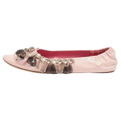 Used Louis Vuitton Pink Leather Embellished Ballet Flats Size 39.5