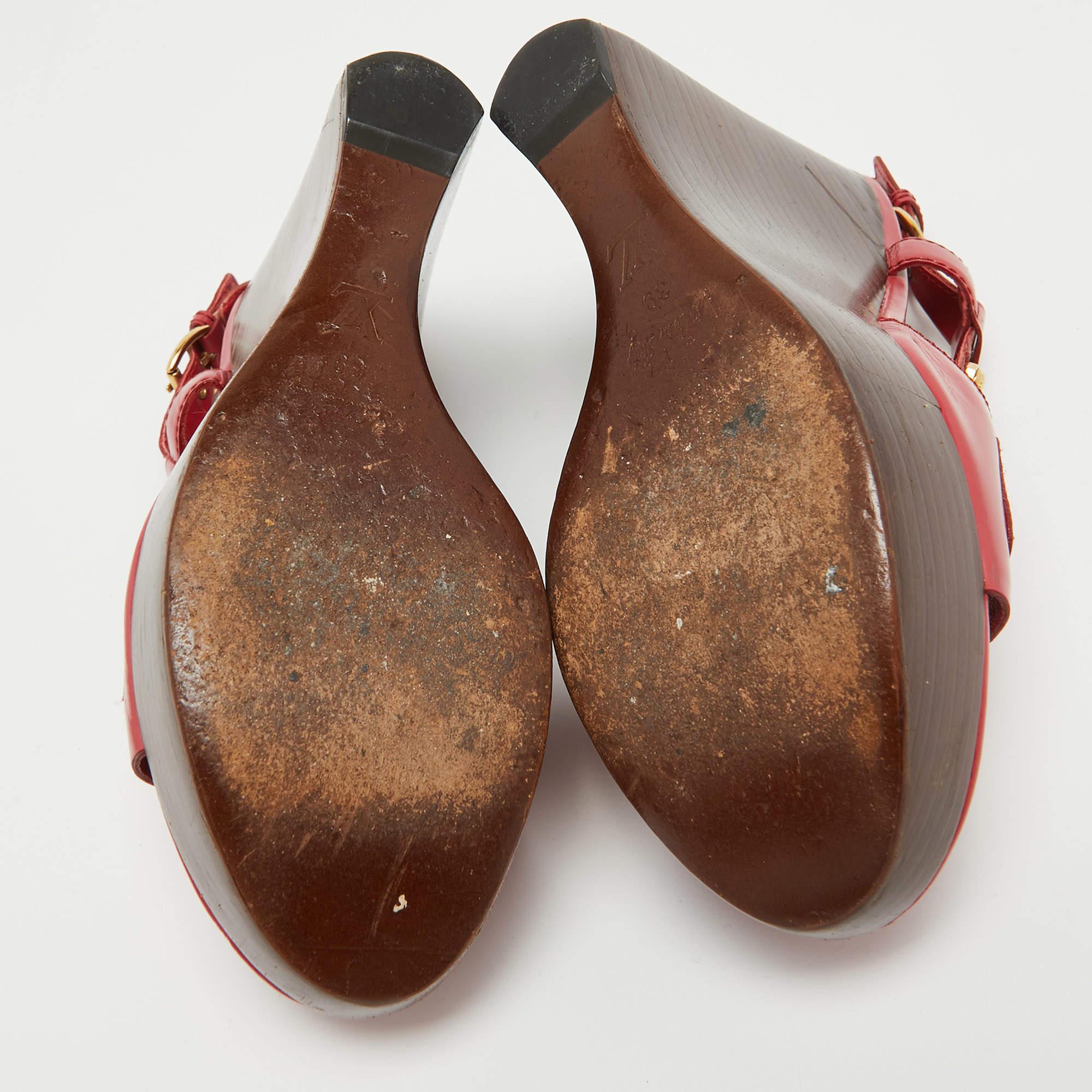 Louis Vuitton Pink Leather Platform Wedge Slingback Sandals Size 39 1