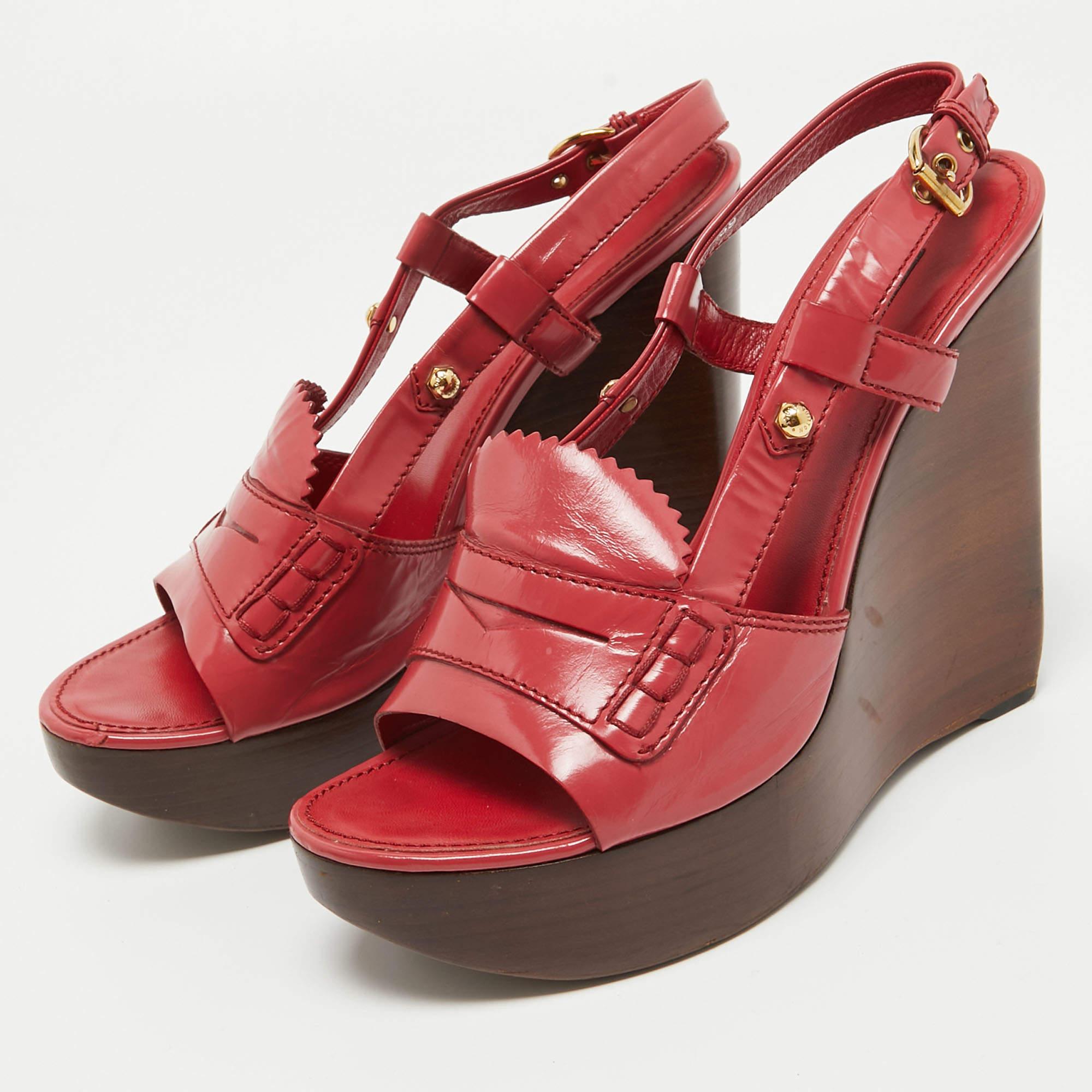 Louis Vuitton Pink Leather Platform Wedge Slingback Sandals Size 39 3