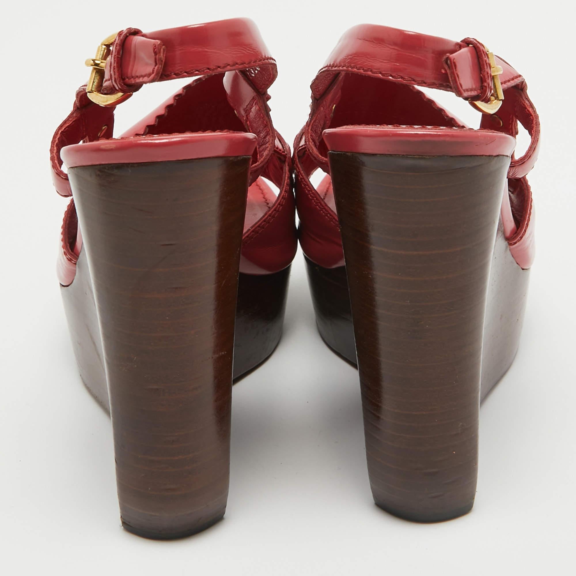 Louis Vuitton Pink Leather Platform Wedge Slingback Sandals Size 39 4
