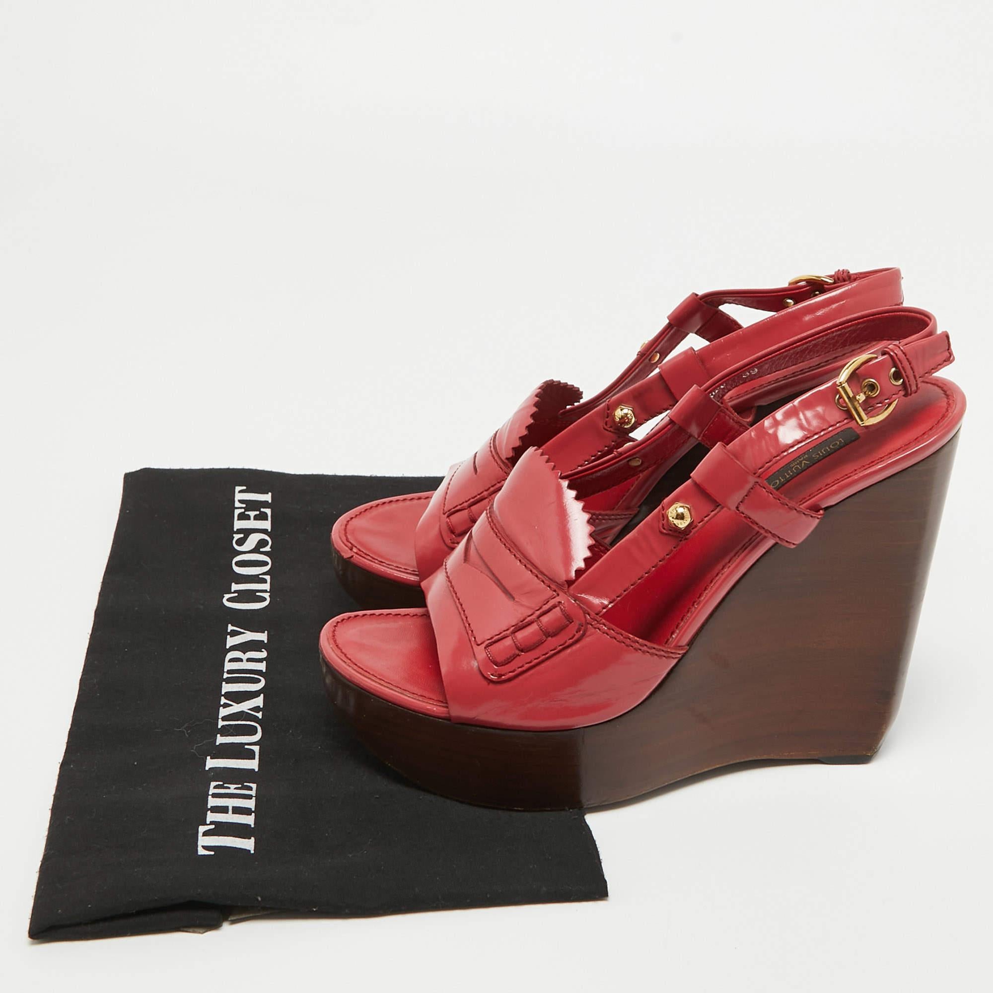 Louis Vuitton Pink Leather Platform Wedge Slingback Sandals Size 39 5