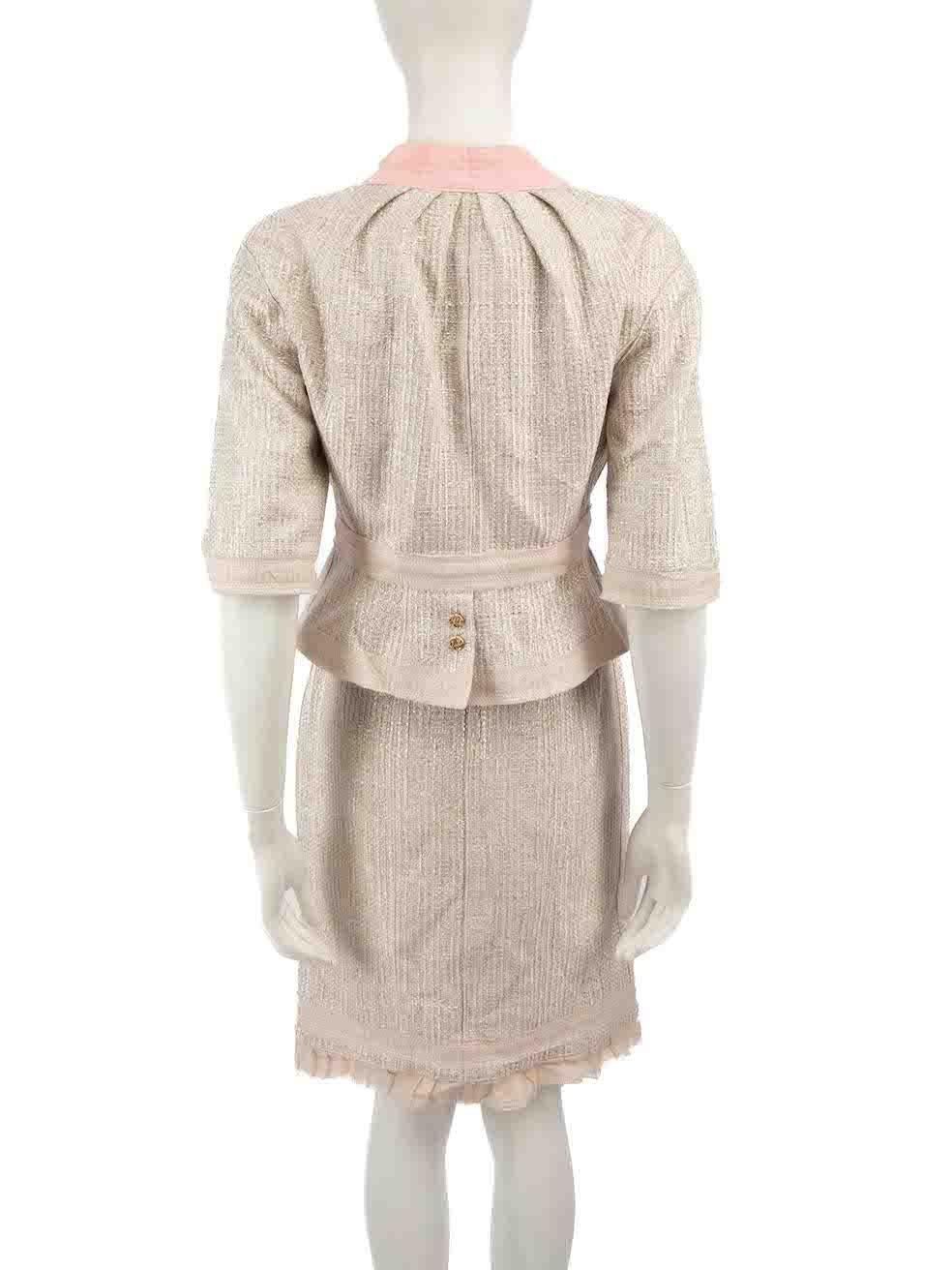 Beige Louis Vuitton Pink Metallic Jacket & Skirt Set Size L