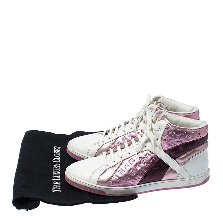 Louis Vuitton Pink Metallic/White Monogram Leather Sydney High Top Sneakers Size For Sale at 1stdibs
