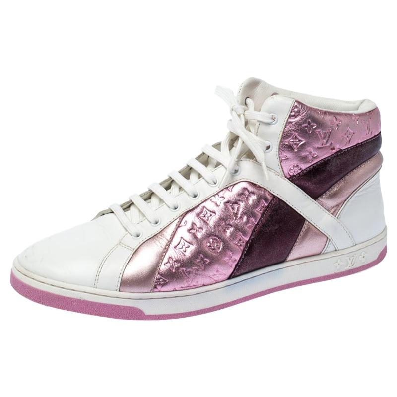 Louis Vuitton Pink Metallic/White Monogram Leather Sydney High Top Sneakers Size