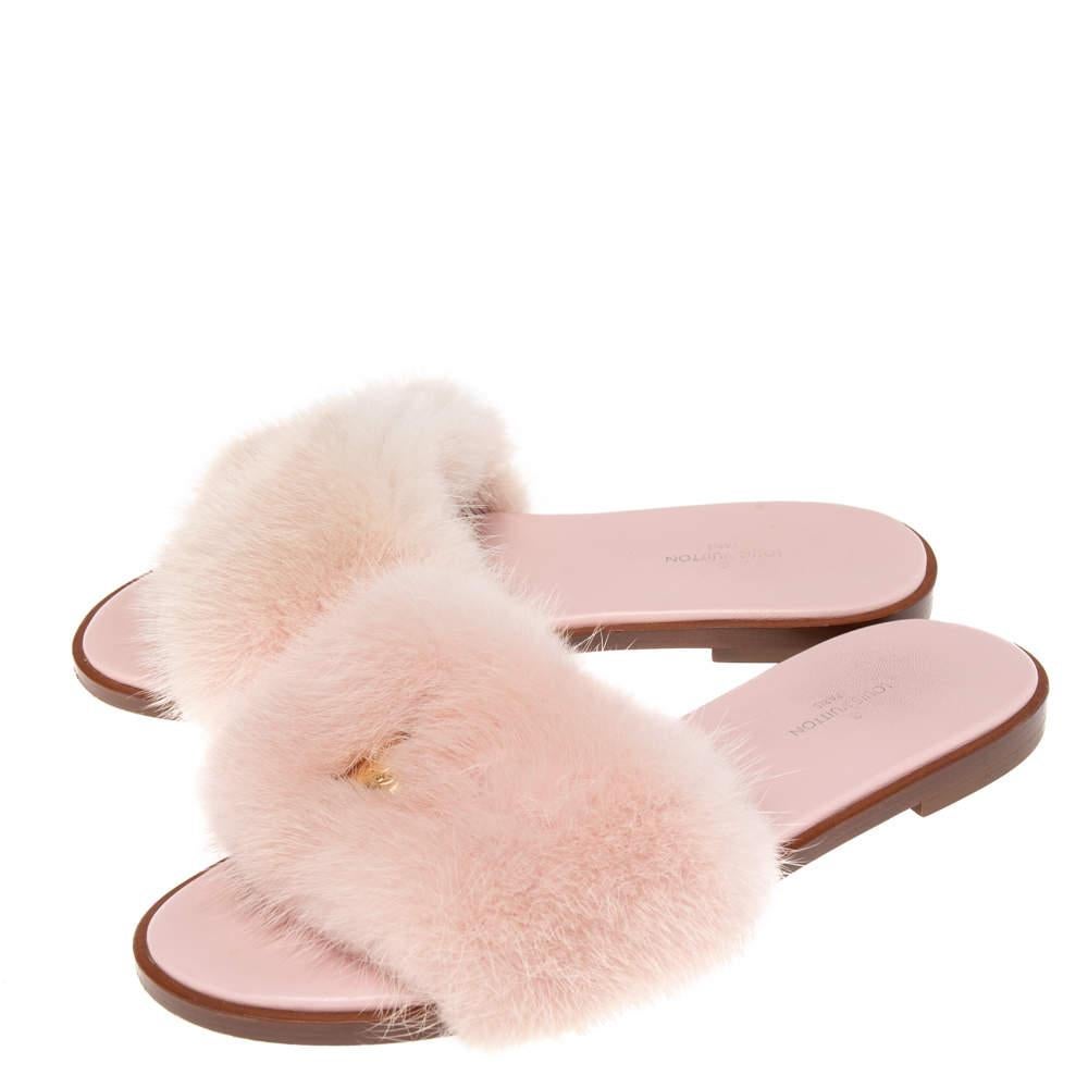 Louis Vuitton Pink Mink Fur Lock It Flat Slides Size 36 1