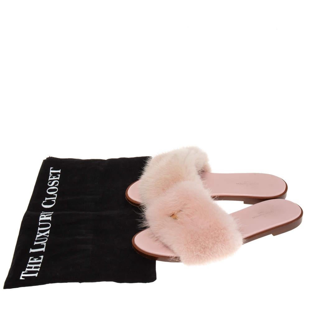 Louis Vuitton Pink Mink Fur Lock It Flat Slides Size 36 5