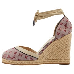 Louis Vuitton Pink Monogram Canvas and Leather Espadrille Wedge Pumps Size 38