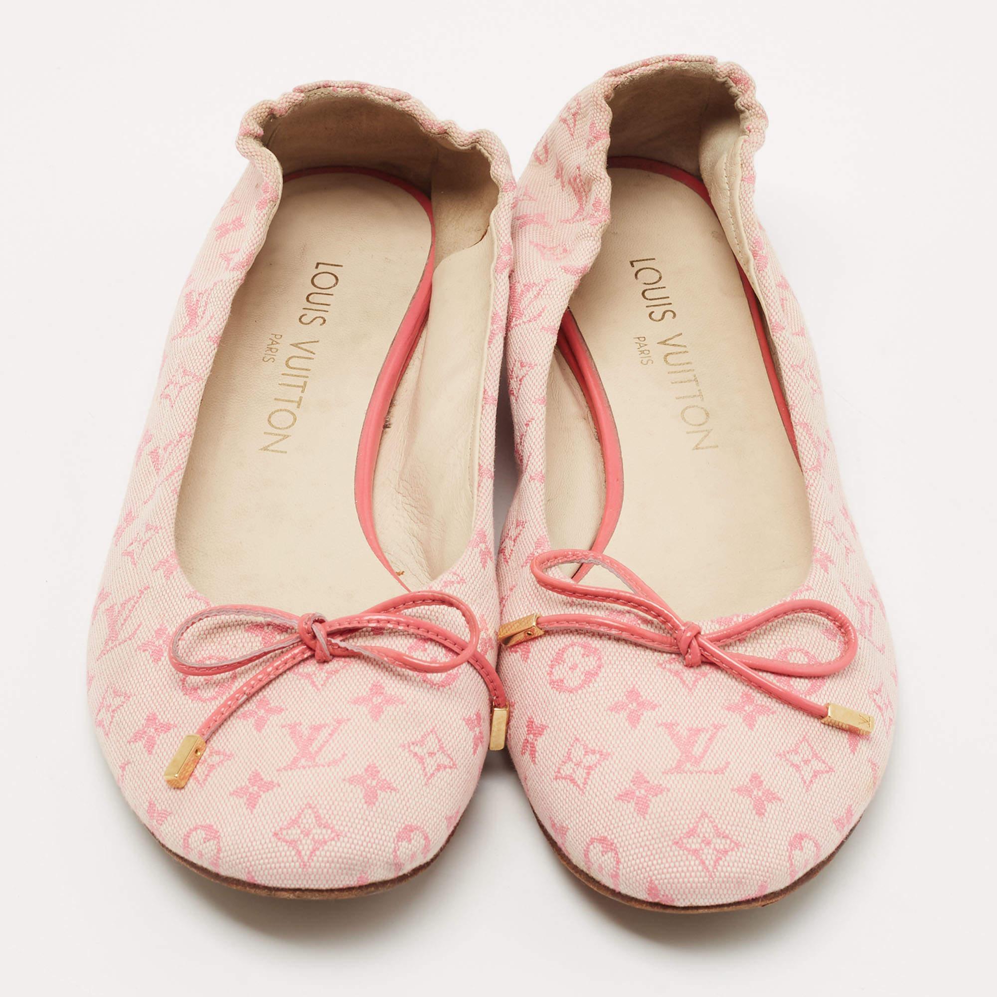 Beige Louis Vuitton Pink Monogram Canvas Mini Lin Ballet Flats Size 36.5