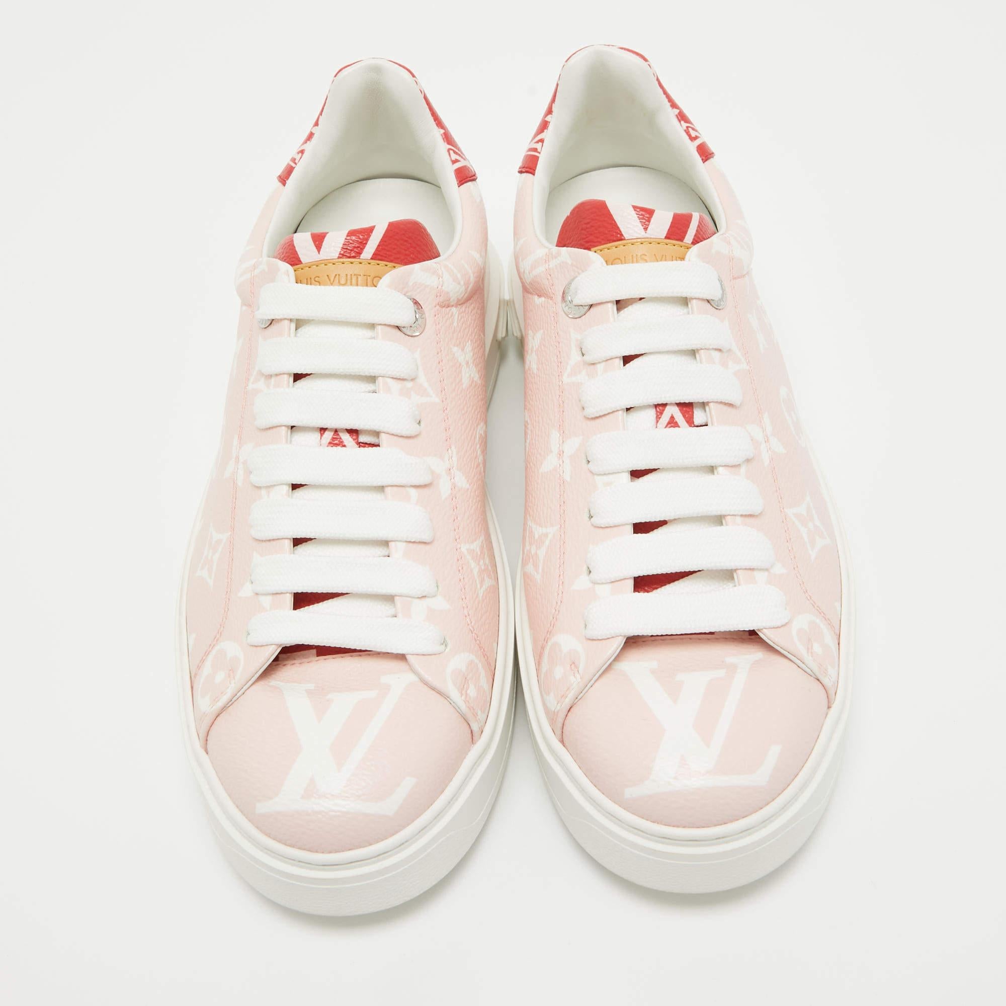 Beige Louis Vuitton Pink Monogram Canvas Time Out Sneakers Size 40 For Sale