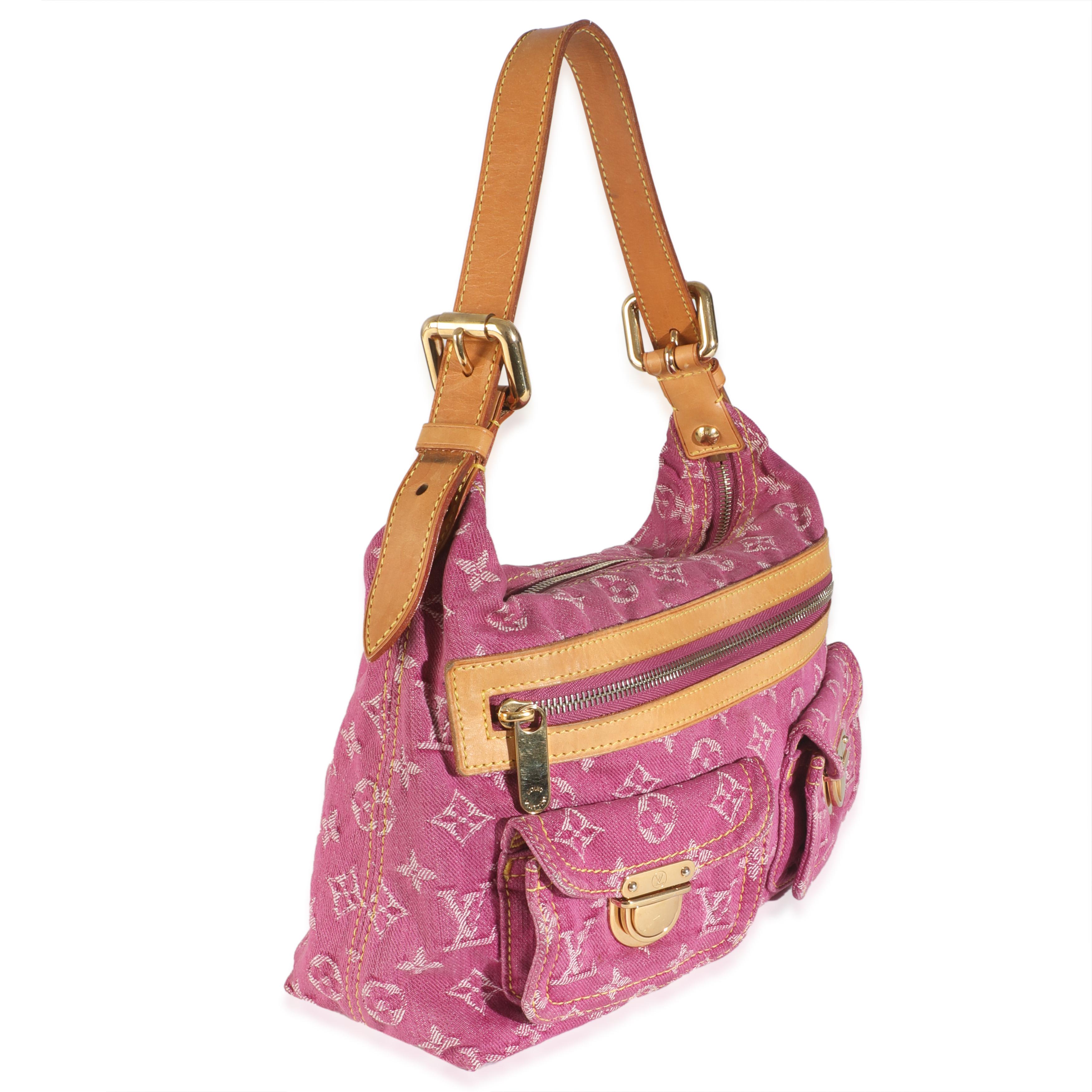 Rose Louis Vuitton - Sac plissé en denim rose avec monogramme en vente