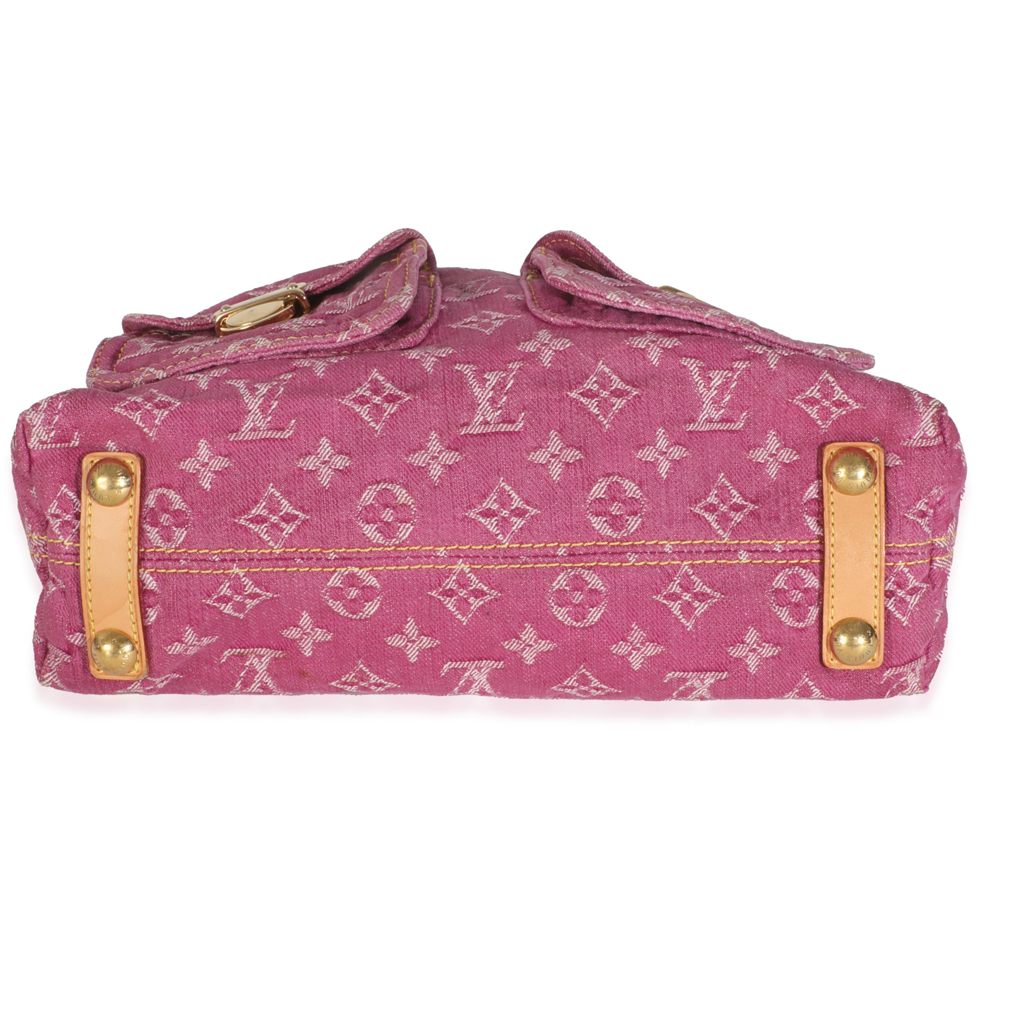 Louis Vuitton - Sac plissé en denim rose avec monogramme en vente 1