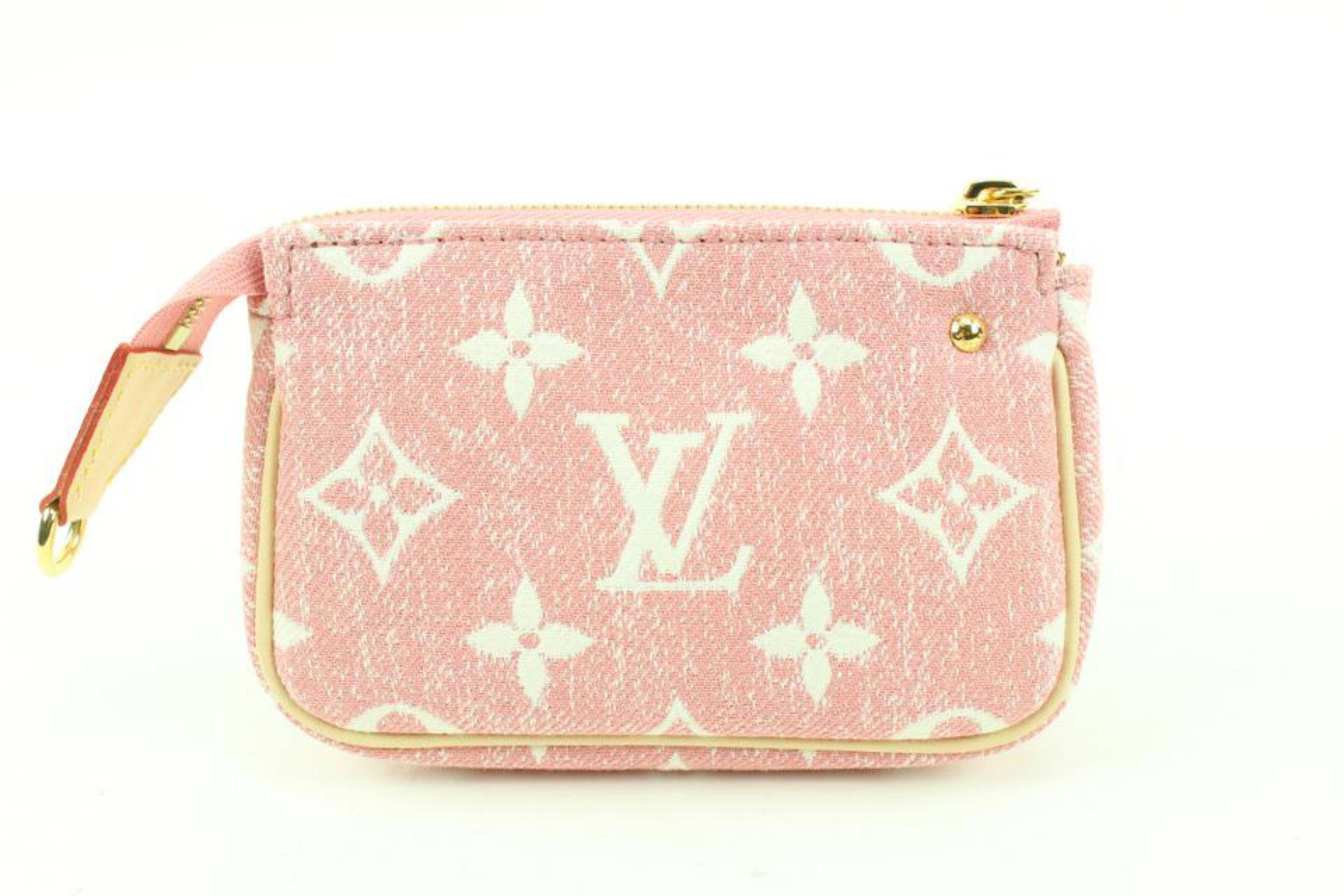 Women's Louis Vuitton Pink Monogram Denim Rose Micro Pochette Accessories Pouch 7lv228s