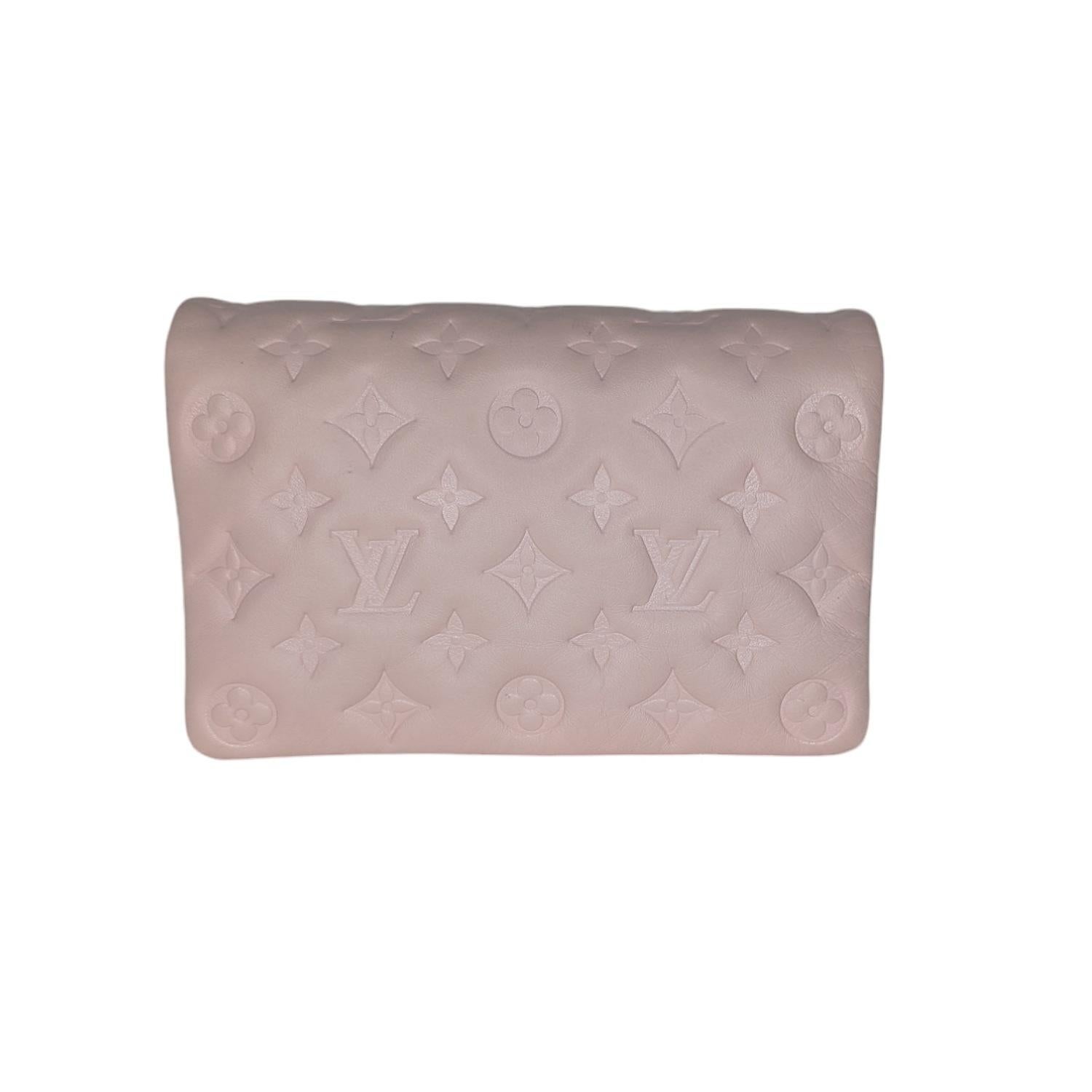 Louis Vuitton Pink Monogram Embossed Lambskin Coussin Pochette In Good Condition For Sale In Scottsdale, AZ