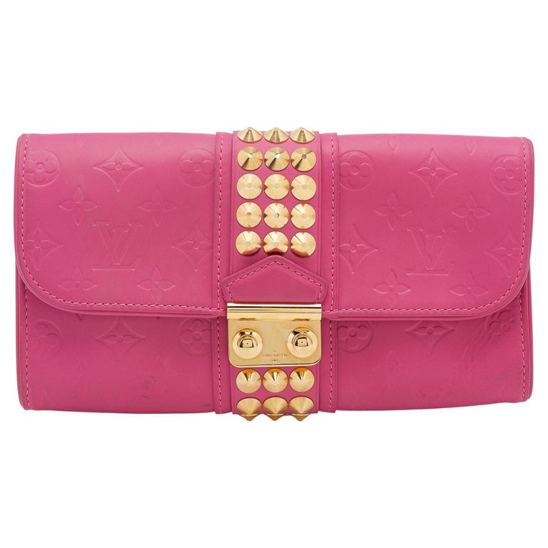 Louis Vuitton Pink Monogram Embossed Leather Courtney Clutch For Sale