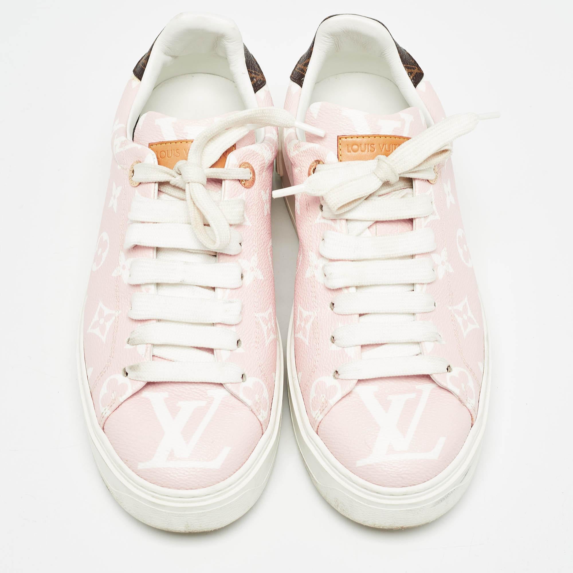 Beige Louis Vuitton Pink Monogram Giant Canvas Time Out Sneakers Size 38.5 For Sale