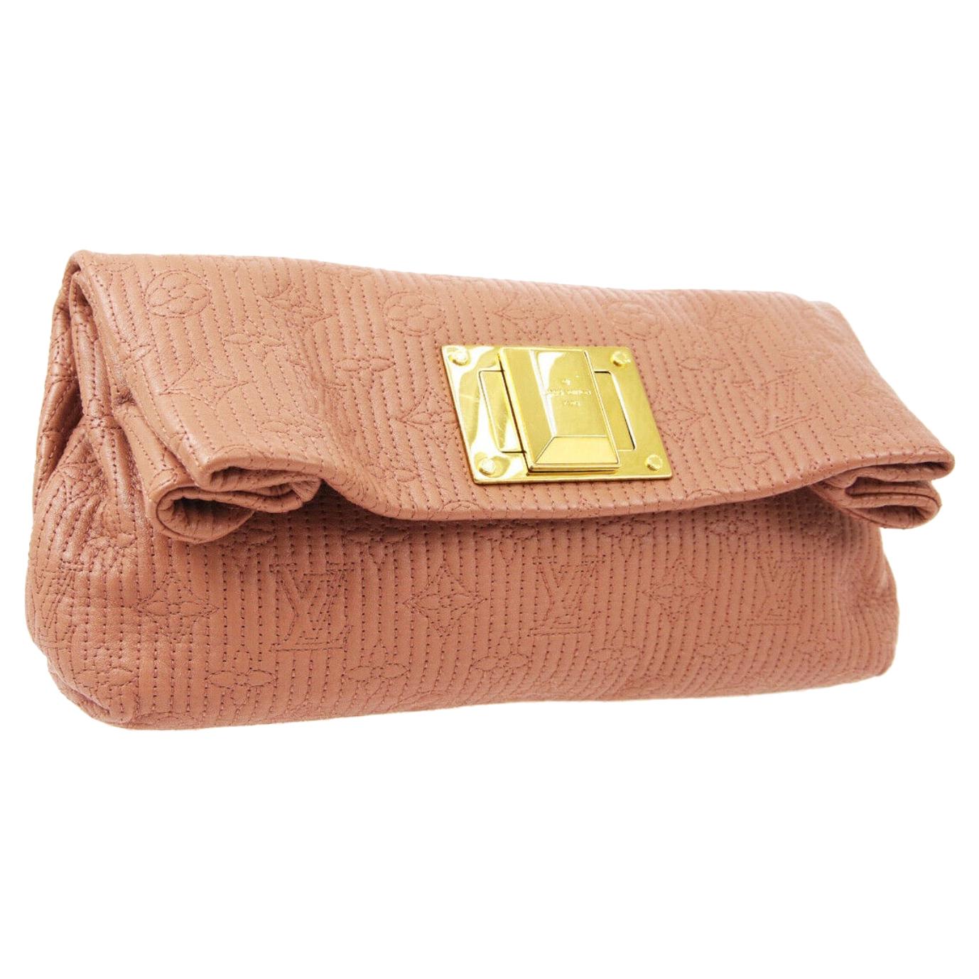 Louis Vuitton Pink Monogram Leather Gold Foldover Envelope Evening Clutch Bag