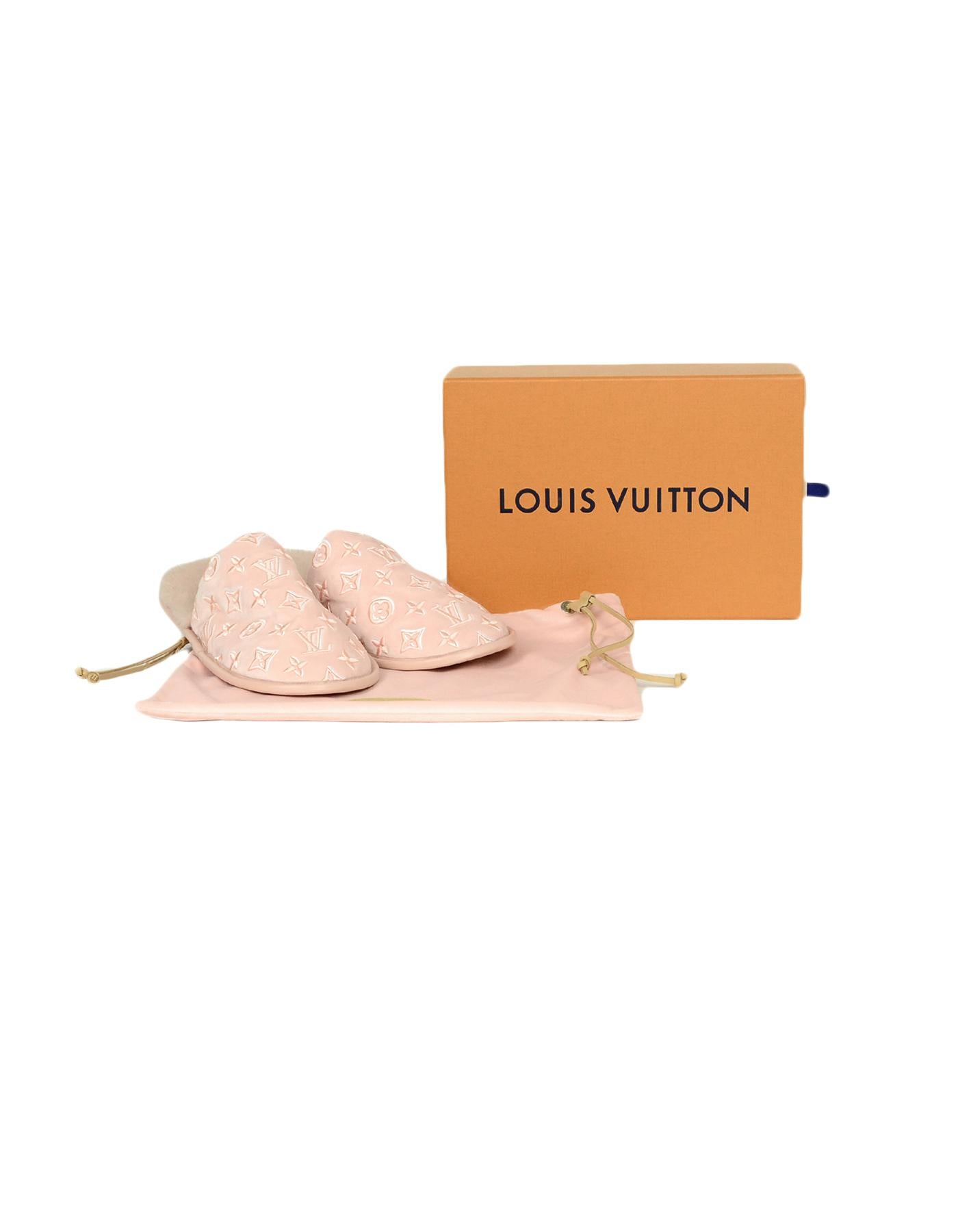 Beige  Louis Vuitton 2019 Pink Velvet/Mink Fur Monogram Flat Loafer Slipper sz 39-40
