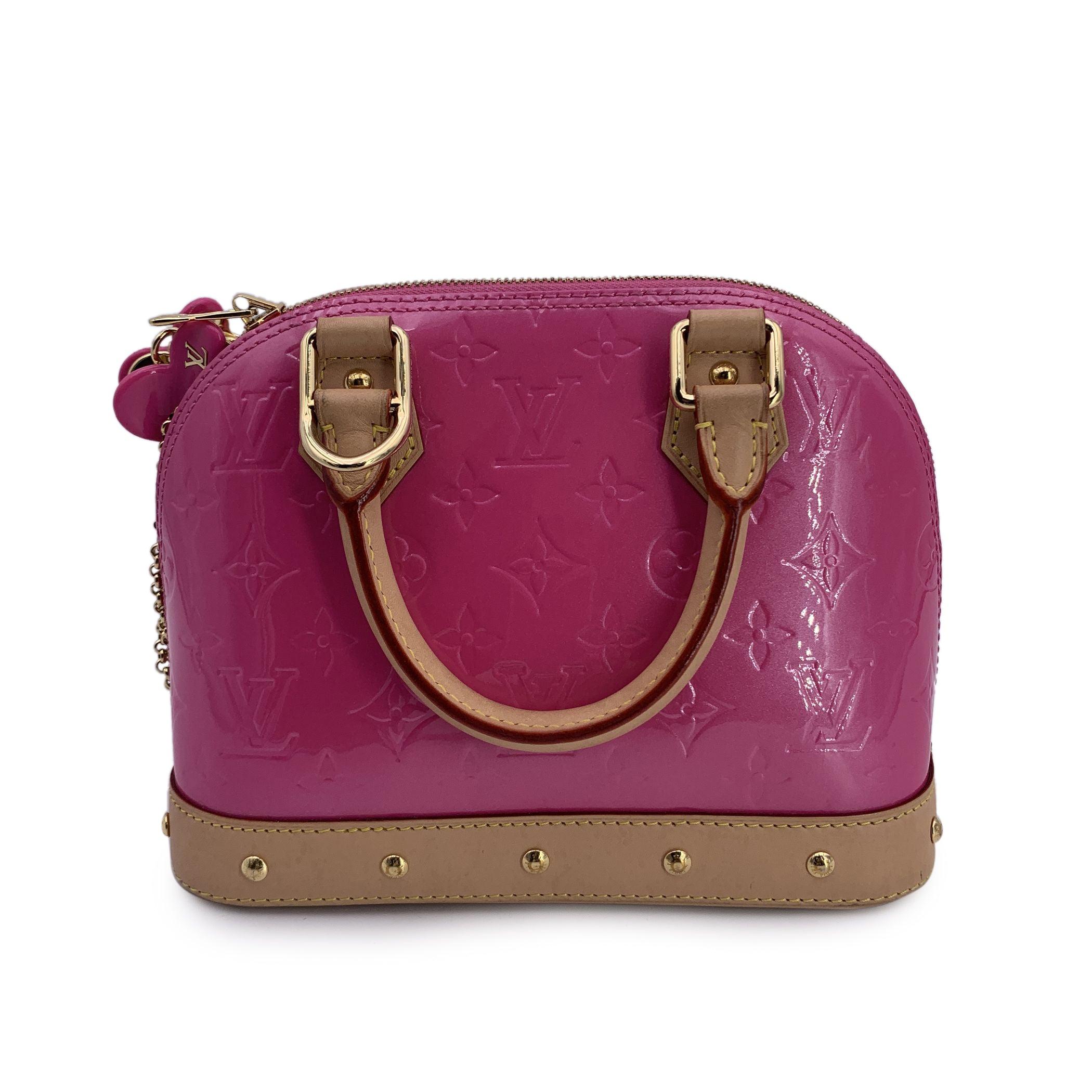 Brown Louis Vuitton Pink Monogram Vernis Alma BB Bag with Hair Clip