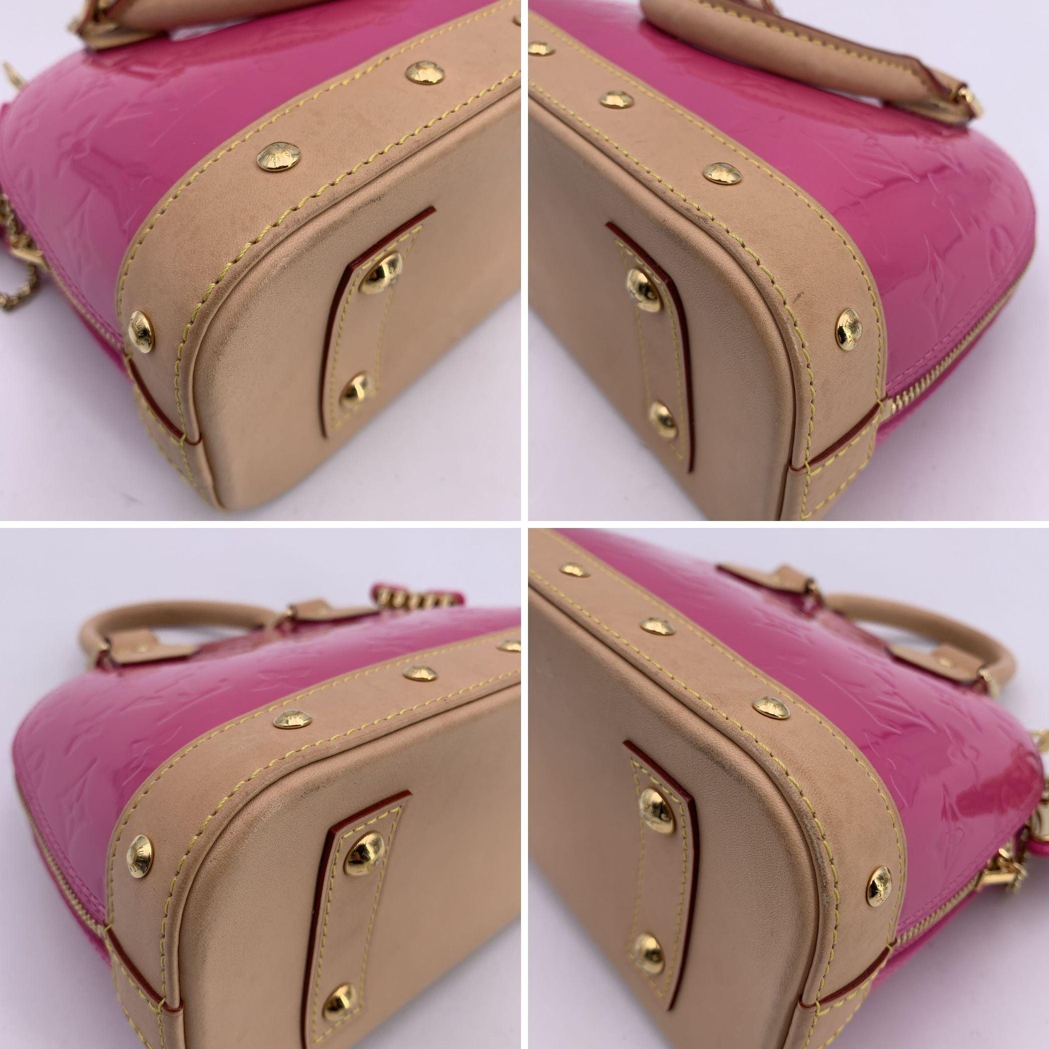 Louis Vuitton Pink Monogram Vernis Alma BB Bag with Hair Clip In Excellent Condition In Rome, Rome