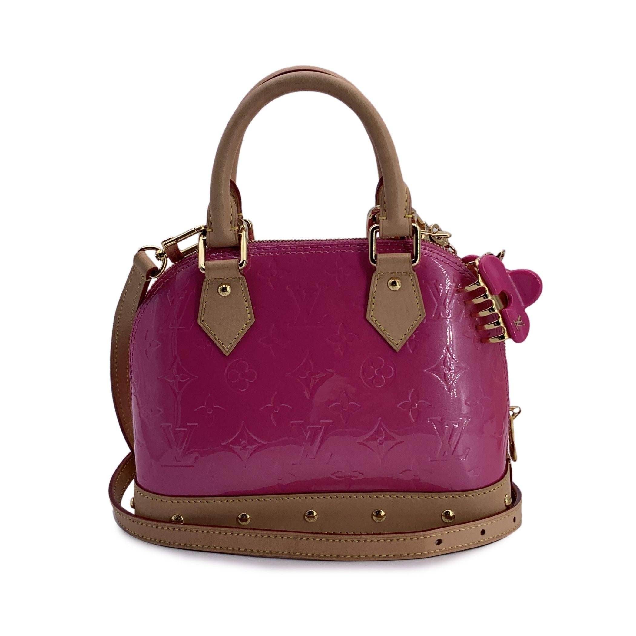 Louis Vuitton Pink Monogram Vernis Alma BB Bag with Hair Clip 2