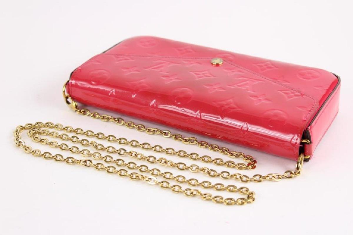 Louis Vuitton Pink Monogram Vernis Pochette Felicie Chain Flap Crossbody In Good Condition For Sale In Dix hills, NY