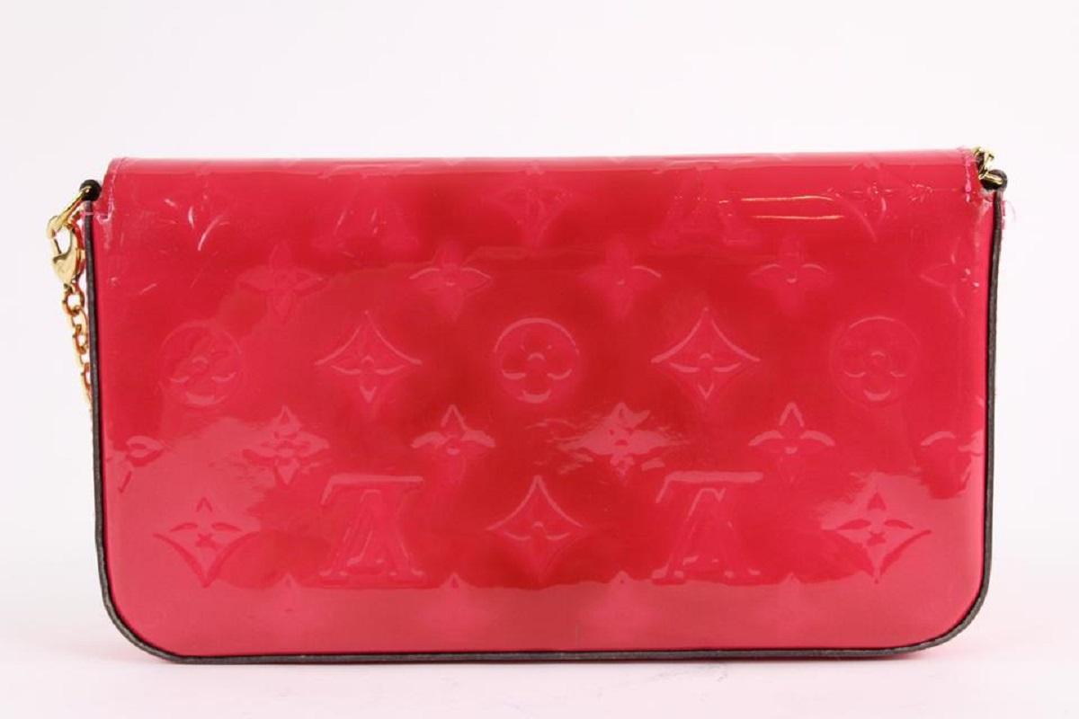 Women's Louis Vuitton Pink Monogram Vernis Pochette Felicie Chain Flap Crossbody For Sale